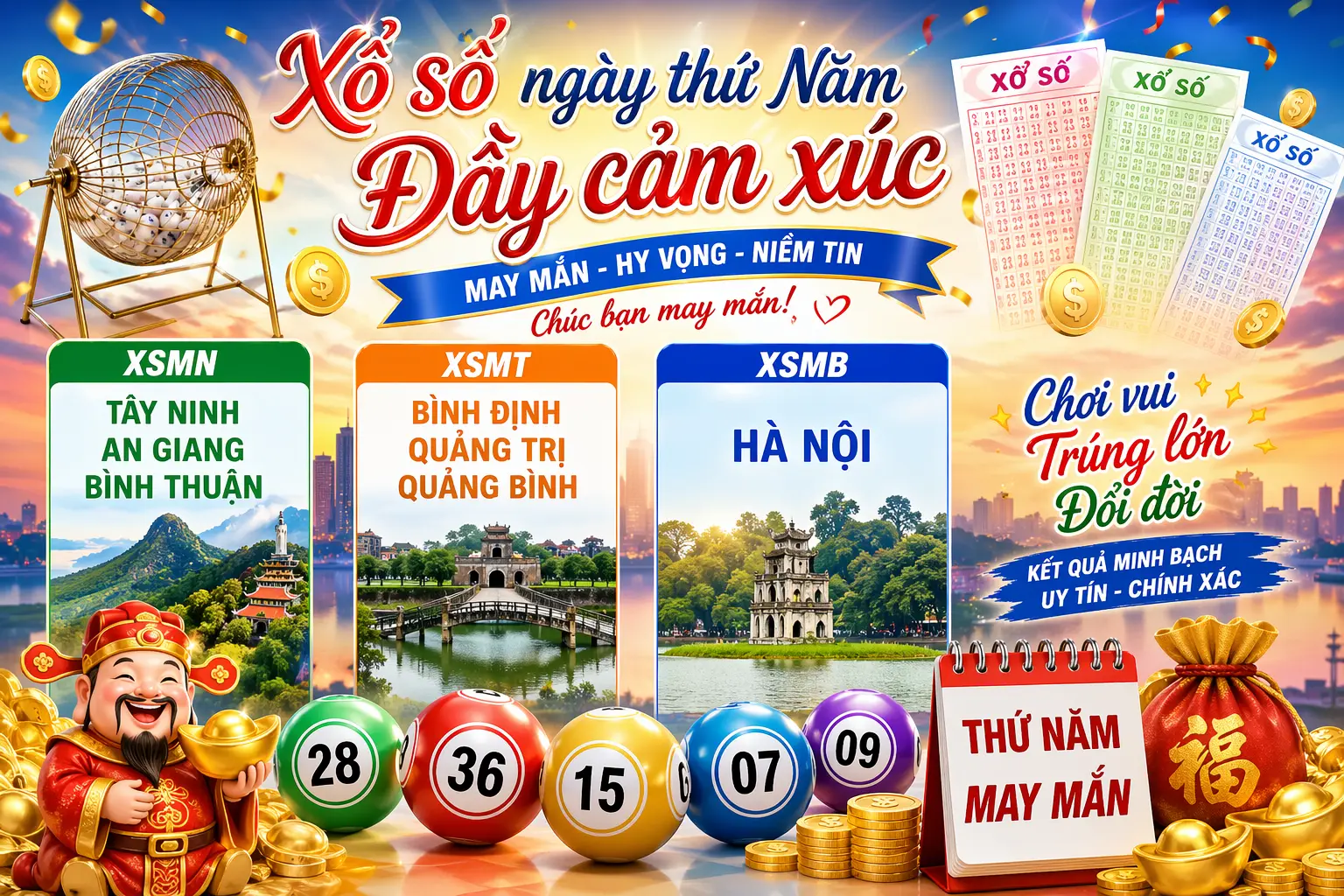 Xổ số ngày thứ Năm đầy cảm xúc – XSMN Tây Ninh, An Giang, Bình Thuận | XSMT Bình Định, Quảng Trị, Quảng Bình | XSMB Hà Nội